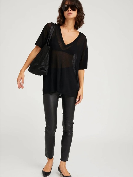 SPRWMN Pants - Black Cropped Leather-Look Ankle Pants